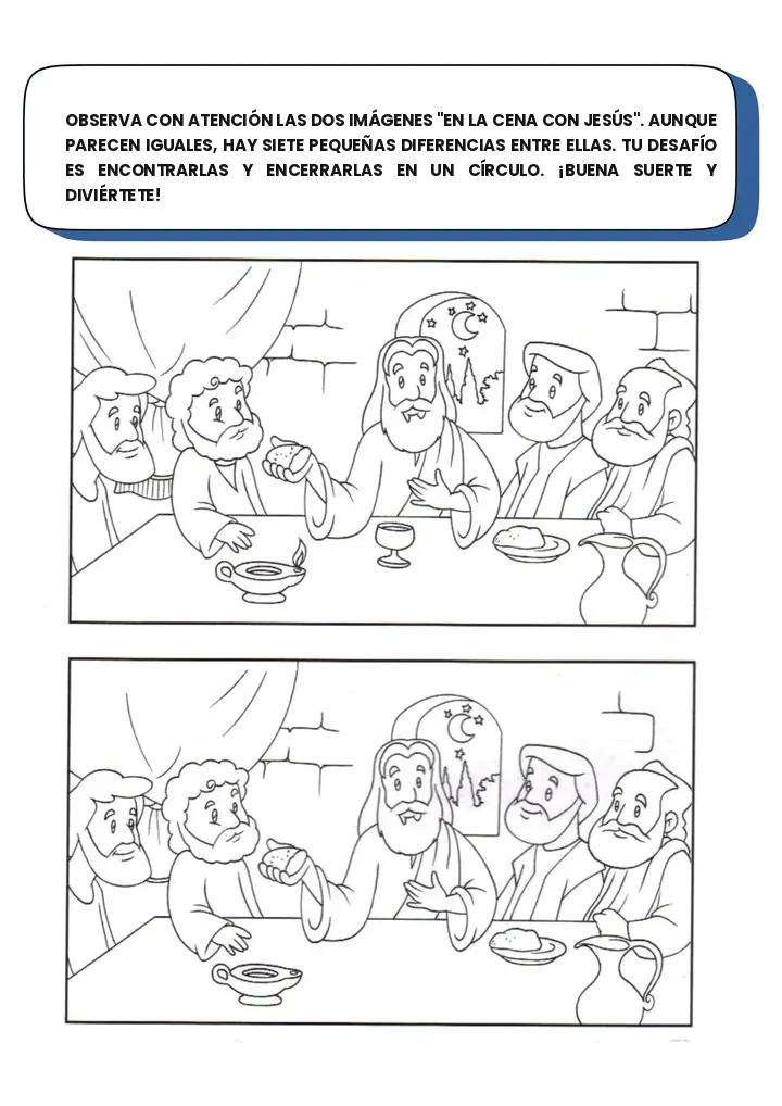Actividad: 7 diferencias en la cena con Jesús